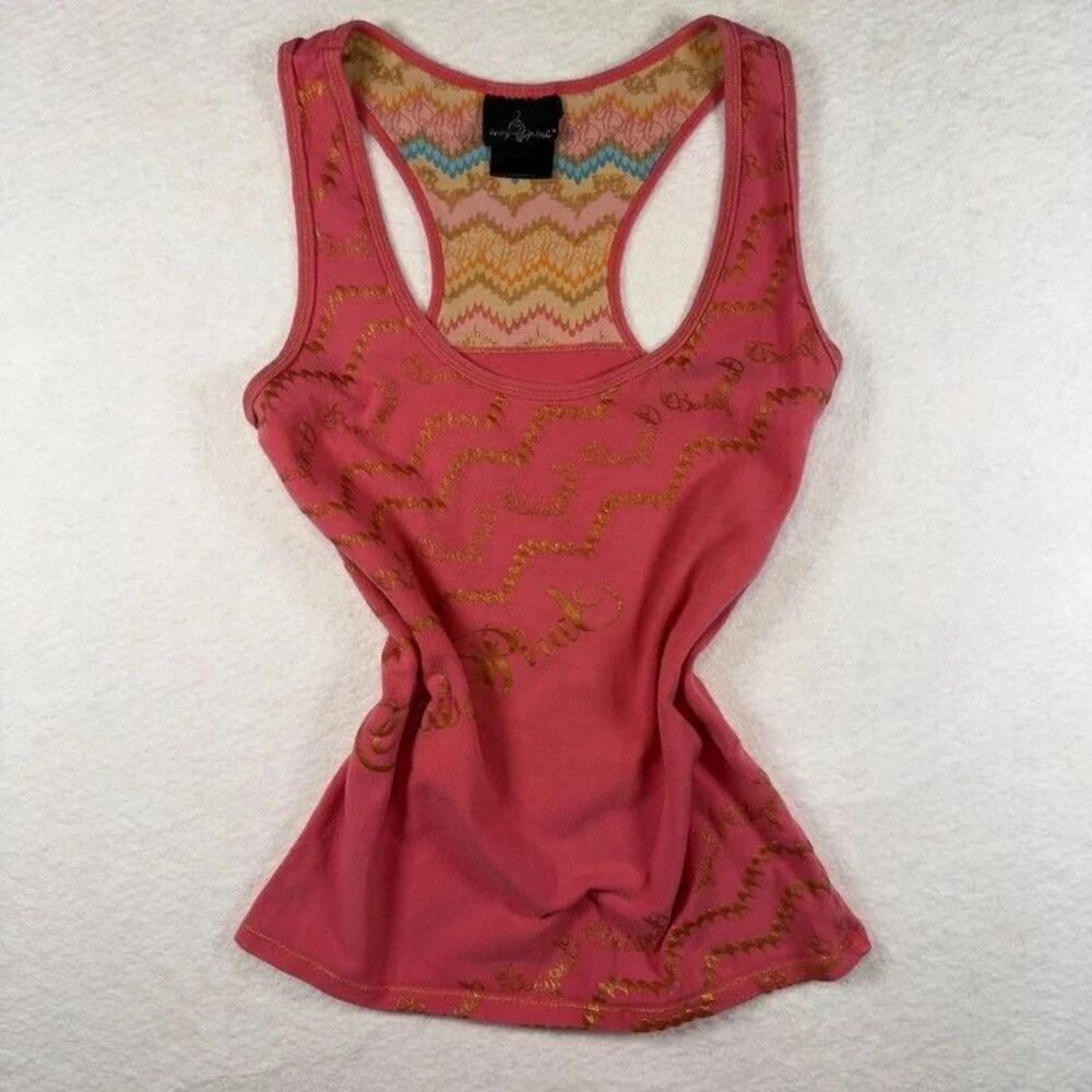 Vintage Y2K Baby Phat Pink Racerback Tank Top Gold Foil Logo